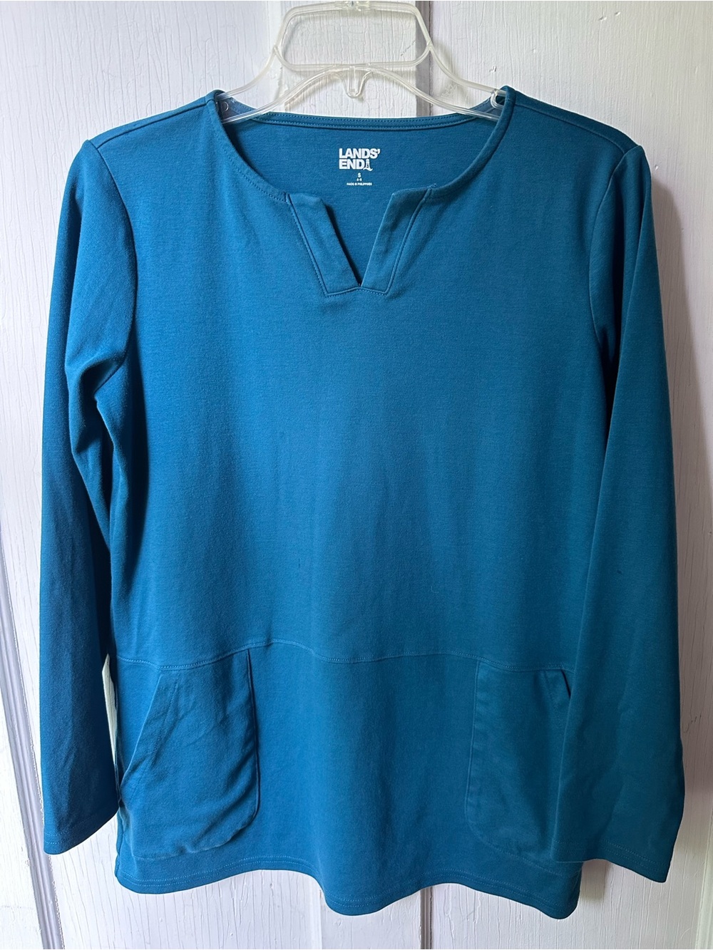 Lands' End Teal Notch-Neck Long Sleeve Top